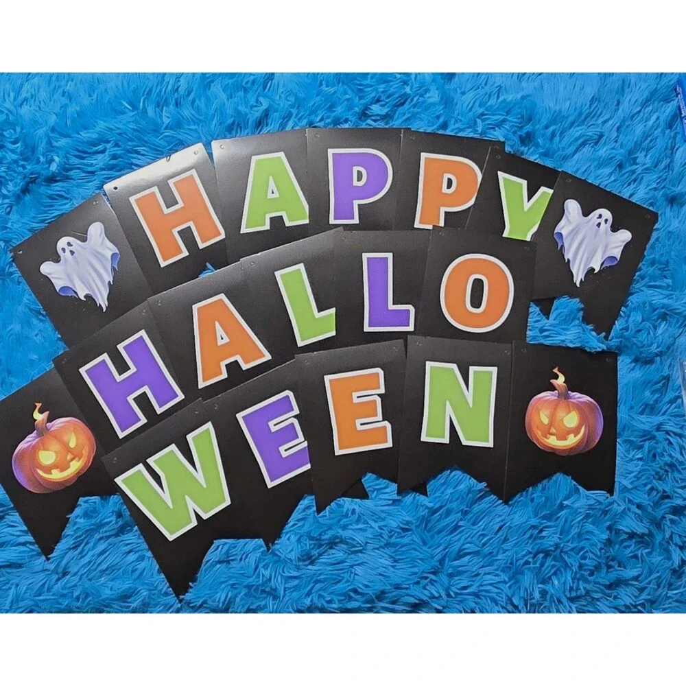 Halloween Paper Banner Set Party Decor - Ghost & Cat, Multicolor Banner hanging